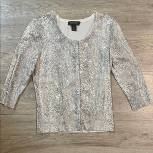 White House Black Market Sequin Snake Print Blouse
